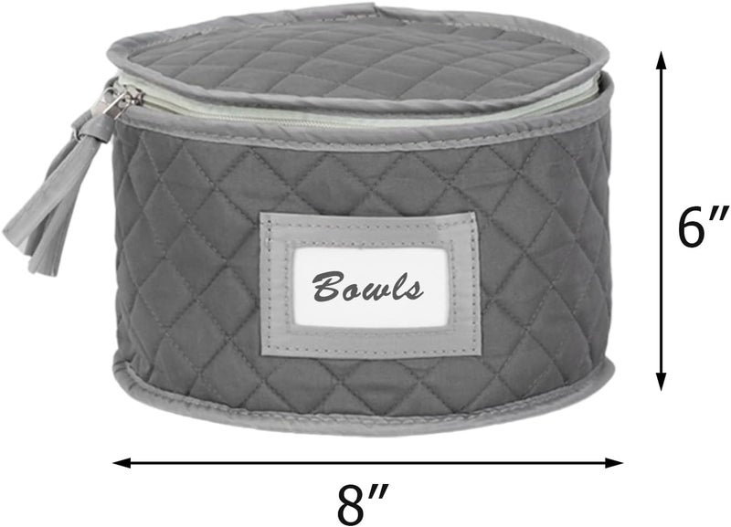Stack Store Plus More China Storage Quilted Case for Dessert Plate, Bowls, Small Plate or Saucer - 8" W x 6" H - Gray - Includes 12 Felt Separators - Image 2